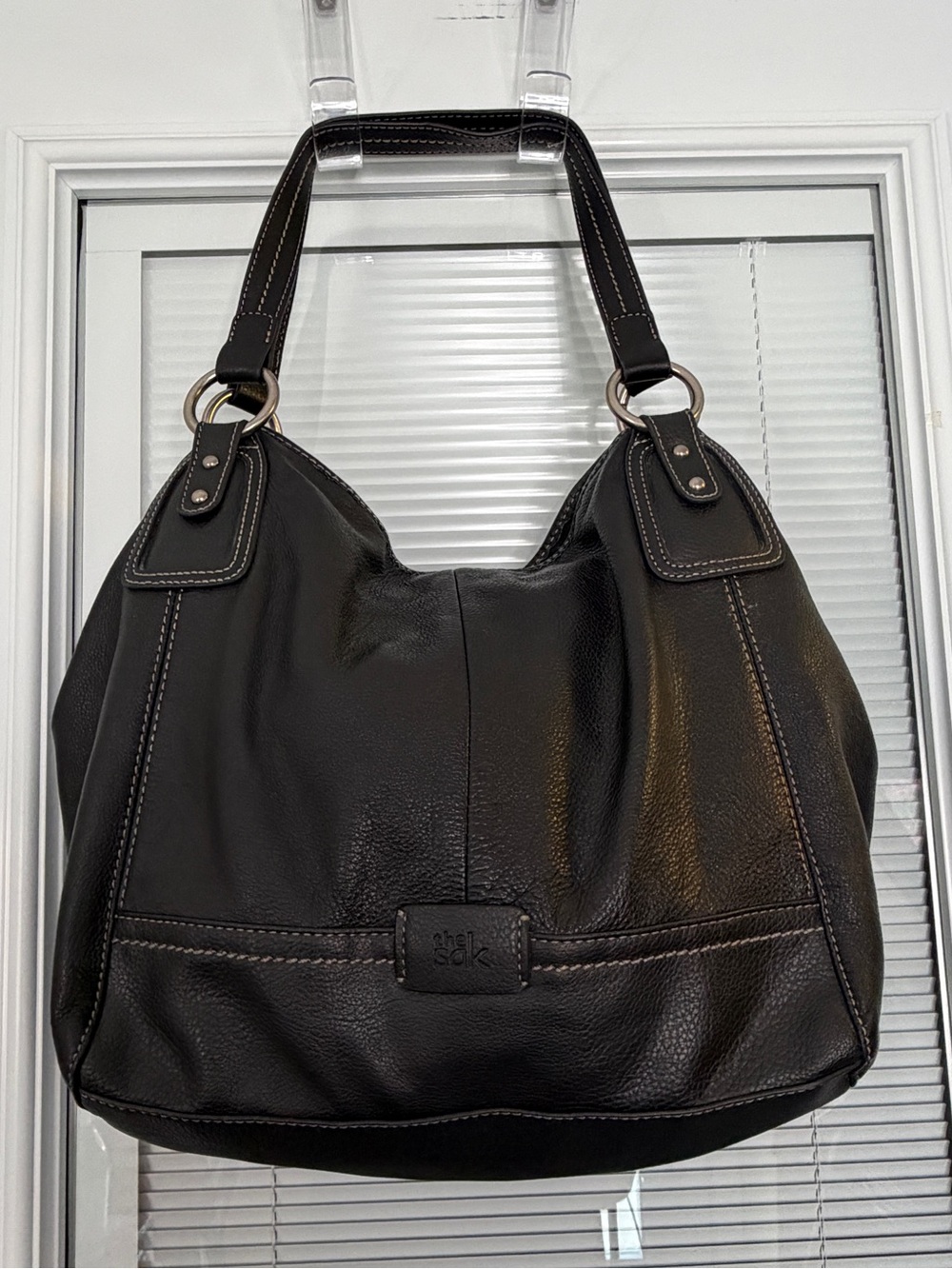 The Sak Ashbury Black Pebbled Leather Hobo Shoulder  Purse Handbag 12”x12”x7.5”